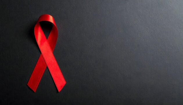 Lazo rojo satinado sobre fondo negro s&iacute;mbolo de prevenci&oacute;n, apoyo y esperanza en la lucha contra el VIH y el SIDA