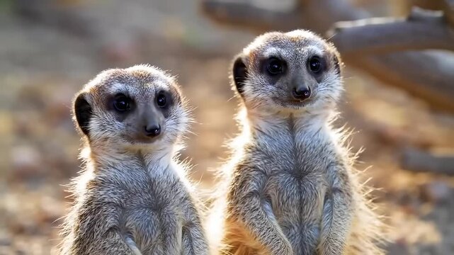 Alert meerkats standing upright observing environment on sunny day