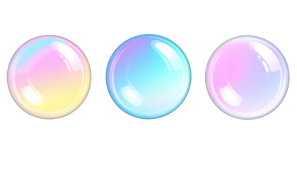 Three iridescent orbs with colorful gradients against black