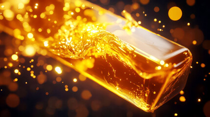 Abstract visual of a gold bar melting into a financial graph, symbolizing the purity of gold and its seamless integration into investment portfolios