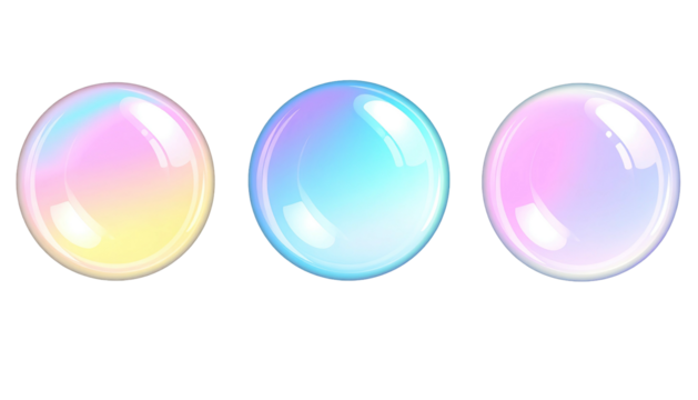 Three iridescent orbs with colorful gradients against black
