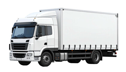 Generic, white delivery box truck on transparent background