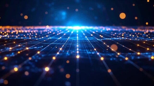 A digital rendering depicting a blue light emanating from a point with numerous glowing dots