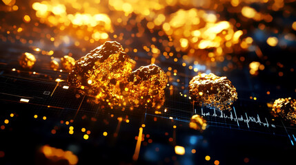 Shimmering gold nuggets on a digital trading platform, symbolizing the purity of natural gold in modern investments