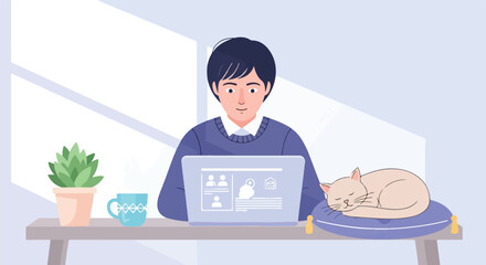 Freelancer Work From Home Vector Remote Job Illustration