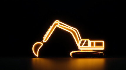 Obraz premium A construction digger glows in the dark, its neon light cutting through the shadows. Highlighting its silhouette against a stark backdrop. It's a striking symbol of industry.