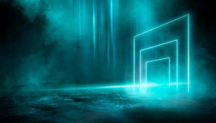 Black background of empty street, room, spotlight illuminates asphalt, smoke © MiaStendal