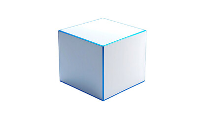 Simple white cube with bright blue edges against a black background
