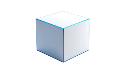 Simple white cube with bright blue edges against a black background