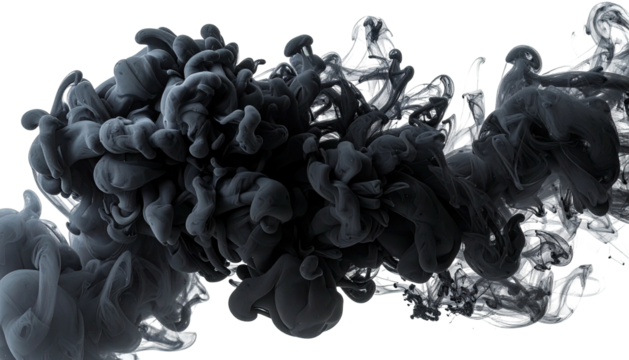 Grey smoke billows, swirling tendrils against a dark backdrop - Powered by Adobe