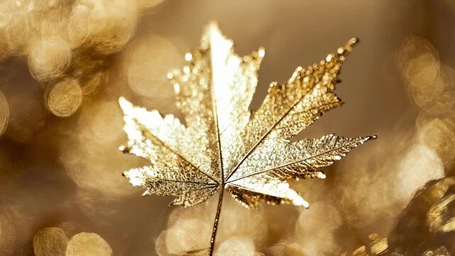 Close Up Of A Golden Maple Leaf With Bokeh Background In The Fall Season