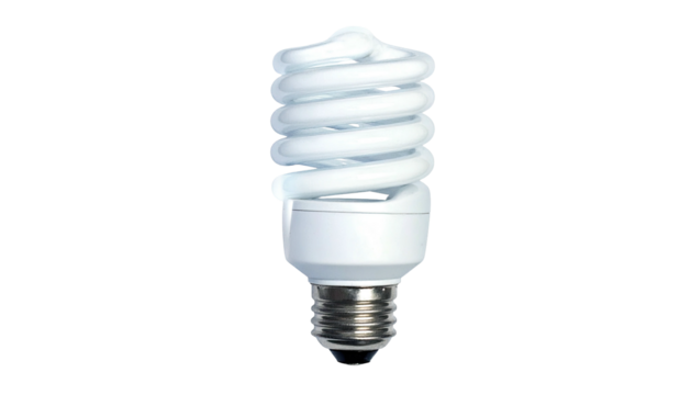 Compact fluorescent light bulb, helical, on black background