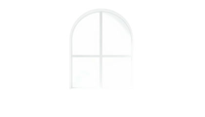Arch-topped window with grid lines on stark black background