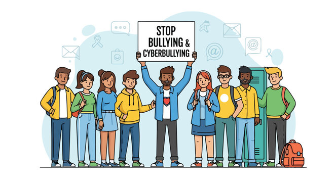 Stop Bullying Vector Cyberbullying Awareness Flat Illustration