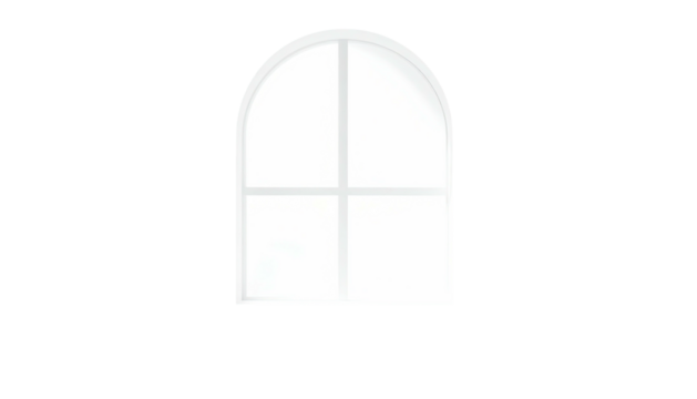 Arch-topped window with grid lines on stark black background