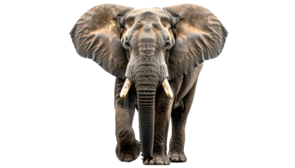 Elephant confronts forward, large ears out, on black