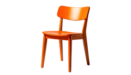 Wooden chair with orange glossy finish, simple design on black