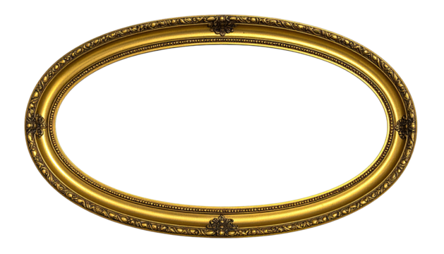 Ornate, gilded oval frame on black background, fancy design