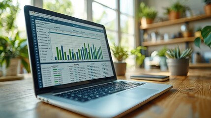 Laptop on wooden desk in a bright room with plants