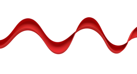 Abstract flowing bright red wavy ribbon border graphic design element or divider isolated PNG with Transparent Background