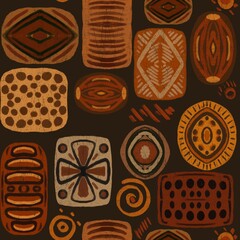 African tribal pattern in earthy tones with hints of orange and brown ethnic motif