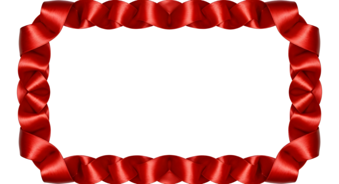 Festive red satin ribbon rectangular frame border for Christmas, Valentine's, and luxury promotions isolated PNG with Transparent Background