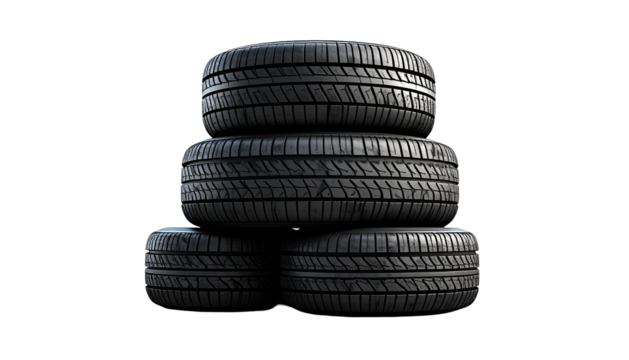 Stacked tires, dark background, textured rubber material