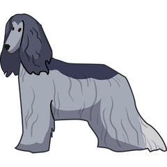 Pixel Art Afghan Hound Standing Profile View Light Gray and Dark Blue Fur Isolated on Transparent Background