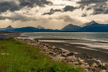 Alaska mountains, glacier, forest, view of Homer spit