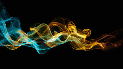A mesmerizing display of colorful, swirling smoke against a black background. The contrasting hues create a captivating visual effect.