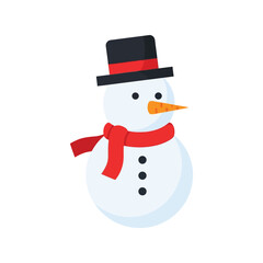 Cute cartoon snowman wearing hat and scarf festive winter character holiday season greeting element isolated on white background