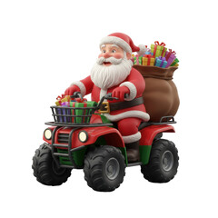 Obraz premium Jolly Santa Claus on ATV with gifts, festive holiday concept