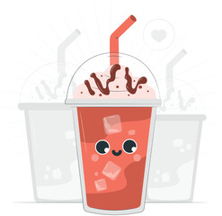 Adorable Iced Drink With Chocolate Drizzle And Straw beverage cold