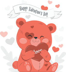 Adorable Red Teddy Bear Holding Heart with Love Text for Valentine's Day vector illustration