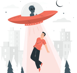 Alien Abducting a Man with a Spaceship Over a Cityscape abduction