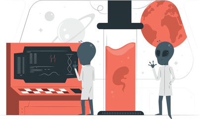 Aliens in a Laboratory with Futuristic Equipment and Planets science research