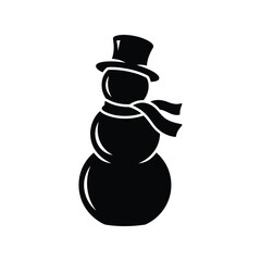Stylized silhouette of a classic snowman with top hat and scarf isolated on white background