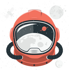 Astronaut Helmet Reflecting Moon and Saturn space cosmos