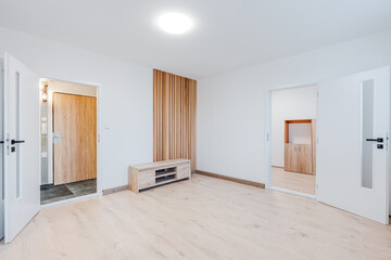 Modern empty apartment living room with wooden accents