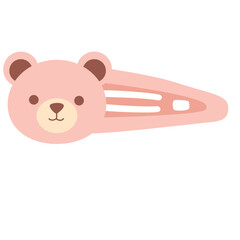 Pink hair clip with cute bear face, ideal for nursery, baby shower, or feminine-themed design and packaging.