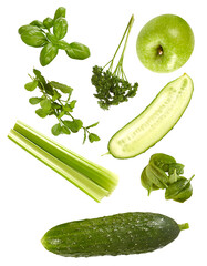 invigorating blend of fresh green vegetables and herbs for a healthy detox juice, showcasing natural vibrancy and wellness in vibrant composition