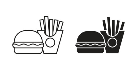 Burger Fries icon with glyph and line. black vector icons for Web UI