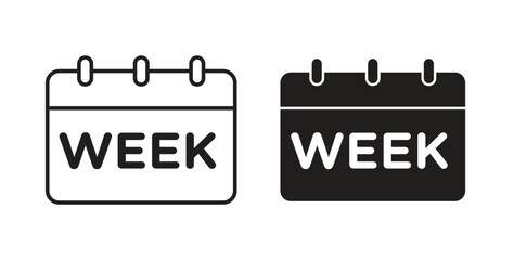 Calendar week icon with glyph and line. black vector icons for Web UI