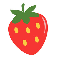 Juicy red strawberry with green leaves, suitable for food, dessert, or summer-themed design and packaging.