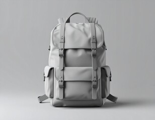 Minimalist light gray backpack for everyday essentials, travel, or casual adventures, isolated studio shot
