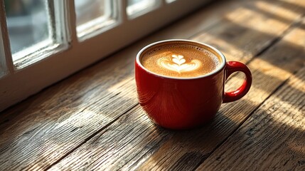 Latte art in a red mug