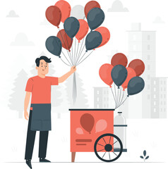 Balloon Seller with Cart and Colorful Balloons in City vendor