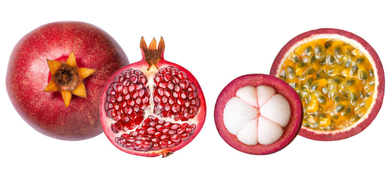 exotic pomegranate, mangosteen, kiwi, orange, and lemon mix, suggesting global flavors and wellness, perfect for diverse food and health campaigns