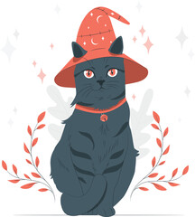 Black cat wearing a witch hat for Halloween animal domestic