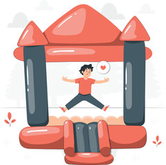 Boy Jumping on Inflatable Bounce House with Heart Icon on White Background vector illustration